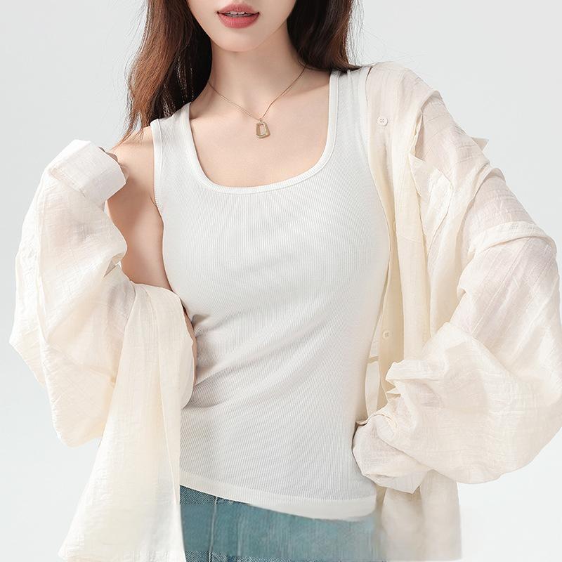 Cotton Camisole For Women, Thin Outer Wear, Inner Wear To Cover Side Breasts, Threaded Slim Fit Bottoming Sleeveless Top