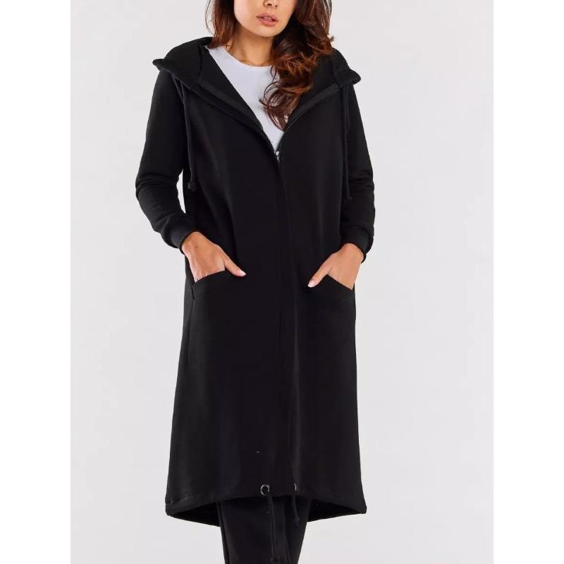 QICED Damenmode Lässig Einfarbiger Print Herbst Winter Langarm Kapuzenpullover Kleid
