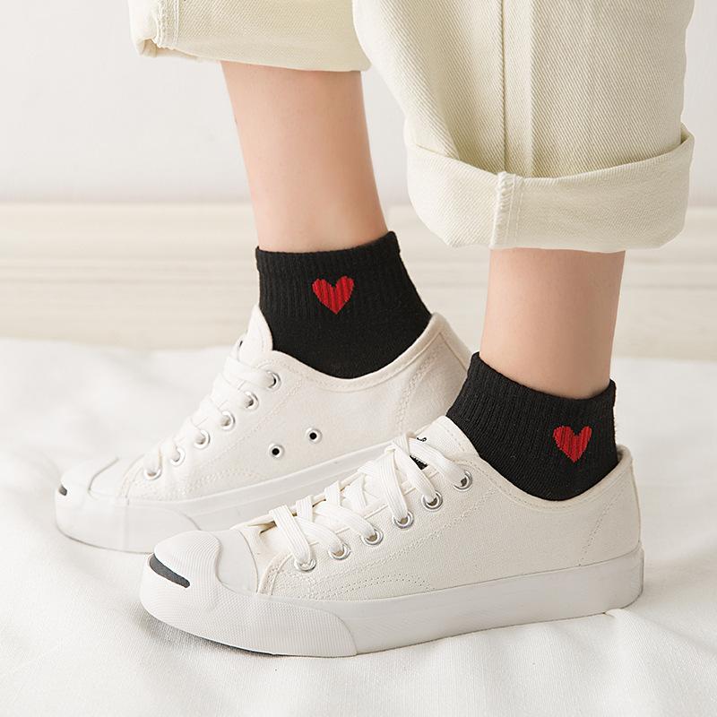 5 Pairs Women Love Heart Short Socks Spring Summer Ankle Socks Girls Casual Fashion Soft Breathable Cotton Invisible Boat Socks