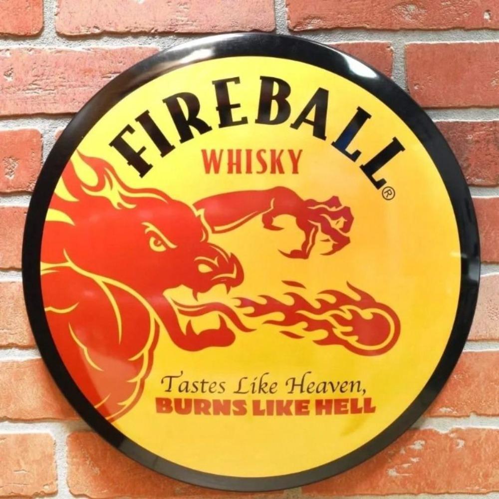 Metal Sign Fireball Whisky Dome Button Wall Decor Bar Garage Man Cave