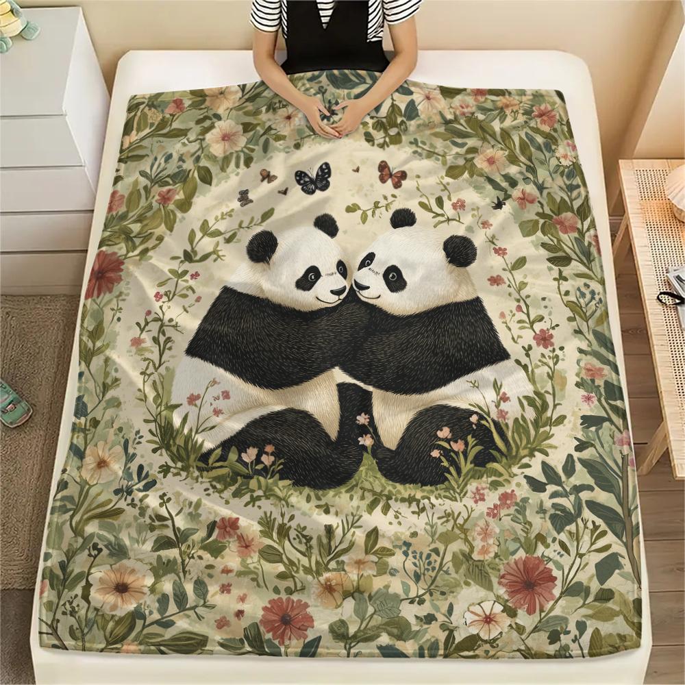 Panda and Grass pattern Flannel Blanket, High quality Comfortable for All Seasons, Home Decor, Warmth and Comfort, Perfect for Gifts.