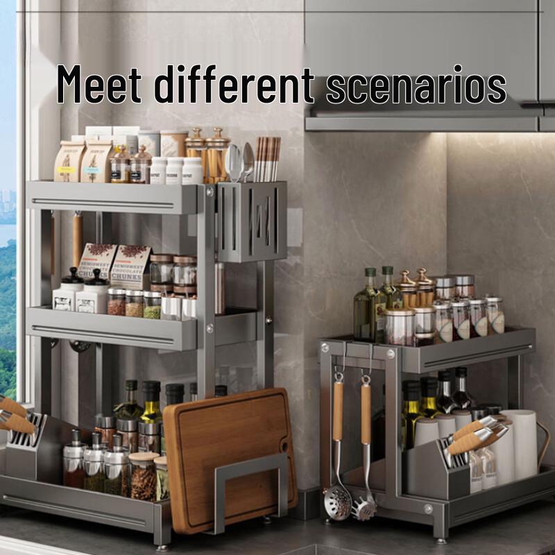 3-Tier Kitchen Spice Rack Organizer with Utensil Holders