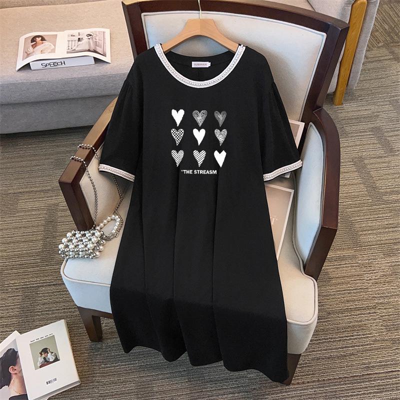 

Plus Size A-Line Mid-Length Dress with Round Neck (Sizes 200-350 Jin) XXXXL чорний