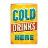 Vintage 'Cold Drinks Here' Tin Sign - 8x12" Retro Metal Wall Art for Bar, Kitchen, Man Cave Decor - Waterproof & Dustproof