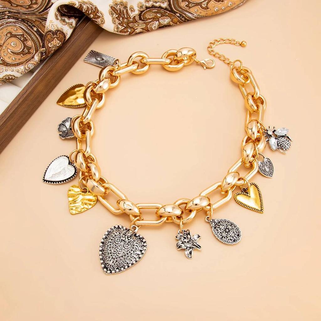Collana girocollo a catena spessa in metallo CCB vintage Ingemark per donna con ciondolo a forma di fiore cuore amore Punk Collane Gioielli di moda Regali