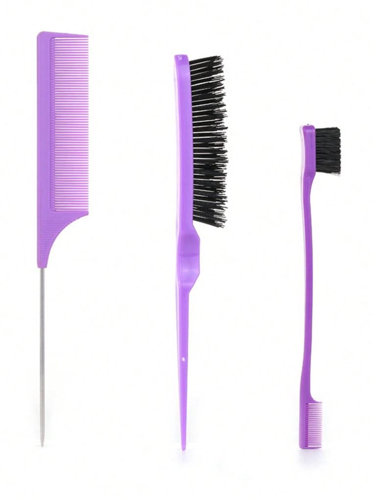 3pcs/set Hairdressing Tools Including Teasing Brush, Dip Dye Brush, Pointed Tail Comb, Eyebrow Brush, Great For Diy Hairstyles