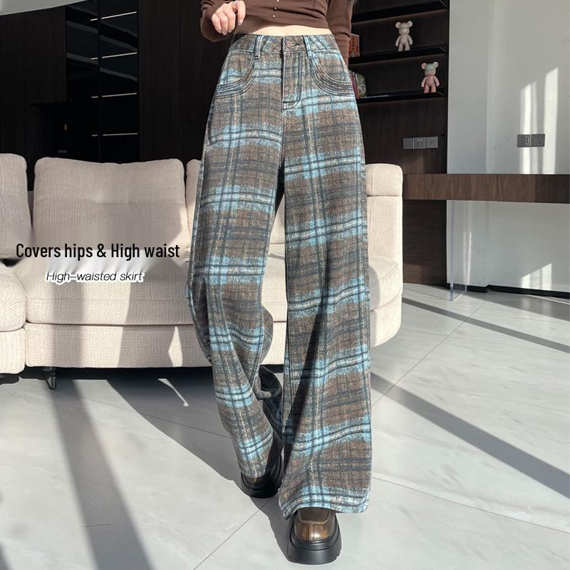 

Women s Retro Plaid High Waist Wide-Leg Jeans - 2026 Spring Collection Double Extra Large