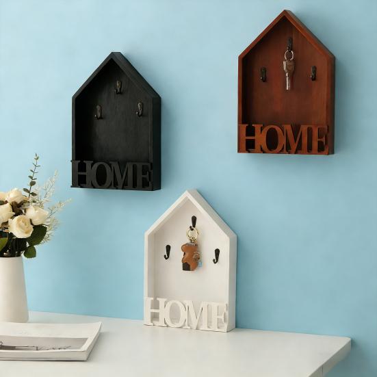 Wooden Home Key Holder with 3 Hooks Rustic House Wall Mount Key Organizer Multi-purpose Home Office Entryway Decorative Key Hanger Rack