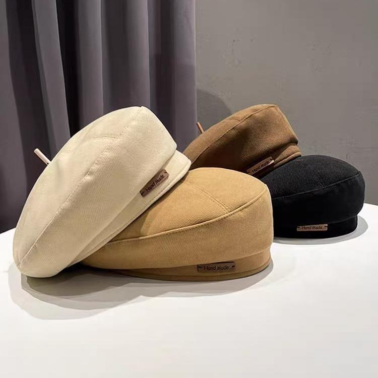 Autumn and Winter Woolen Trendy Brand Letter Beret Fashion Painter Hat Women's Retro Brown Face Showing Little British Style Hat