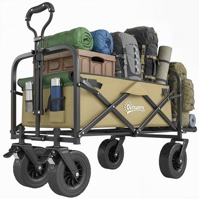 Bollerwagen, faltbar, 110 L, bis 100 kg, Teleskopgriff, Stahlrahmen, 94 x 57 x 77-100 cm, Khaki