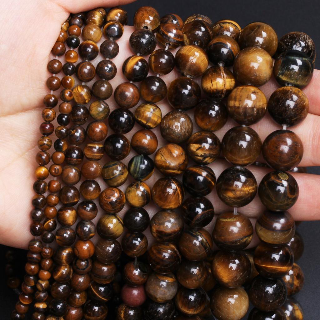 4/6/8/10/12 mm 15/20/30/40/50/60 piezas Cuentas de piedra natural para hacer joyas Pulseras DIY Collar Accesorios Cuentas redondas de ojo de tigre