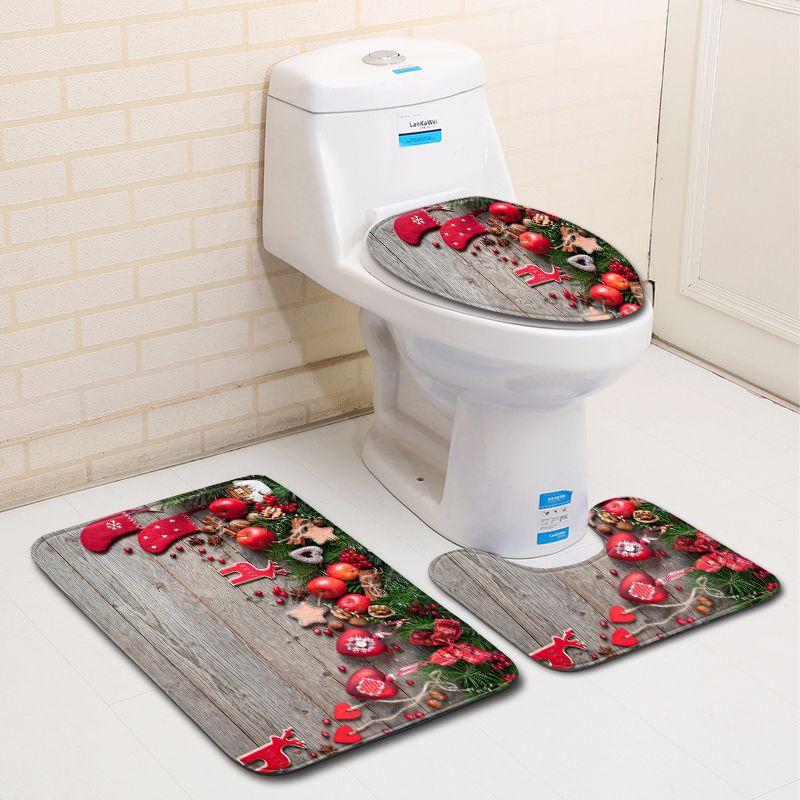 3D Christmas Bathroom Toilet Three-Piece Floor Mat Doormat Bathroom Carpet