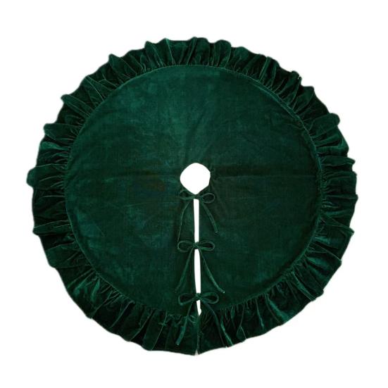 Velvet Christmas Tree Skirt 48 Inch Ruffled Holiday Tree Skirt Rustic Xmas Tree Decoration Soft Festive Tree Apron for Cozy Celebrations