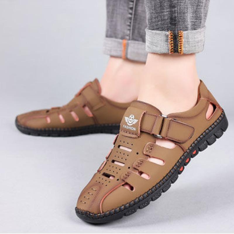 Men's Sandals Summer Hollow Out Breathable Casual Shoes 2024new Leather Sandals for Men Outdoor Non-slip Beach Sandals Moccasin
