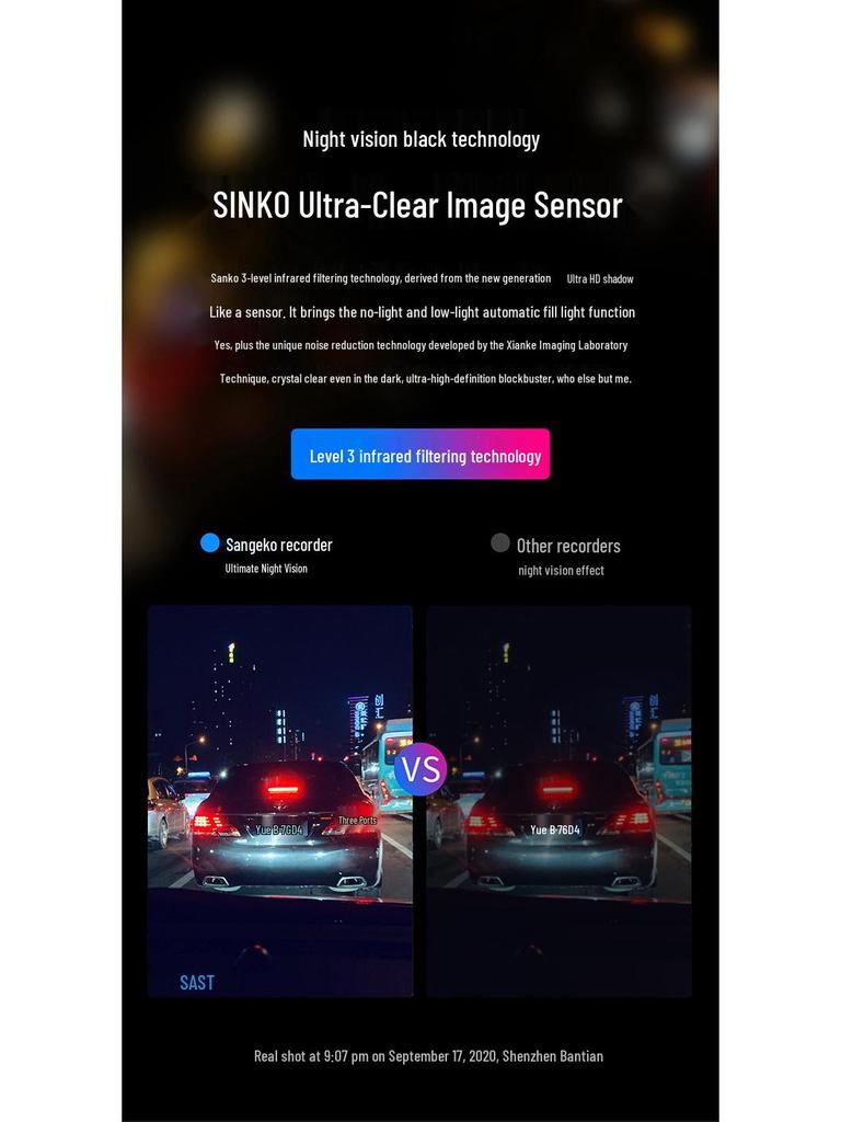 HD Night Vision Dash Cam: Dual Front and Rear Recording, Large Screen, with Parking Monitoring.