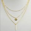 Three-line stick round pendant necklace in gold and silver