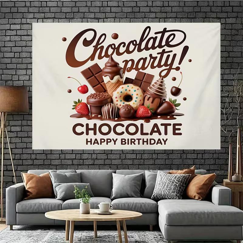 2D Flat Dessert Birthday Backdrop "Chocolate Party" Themed Background Cloth