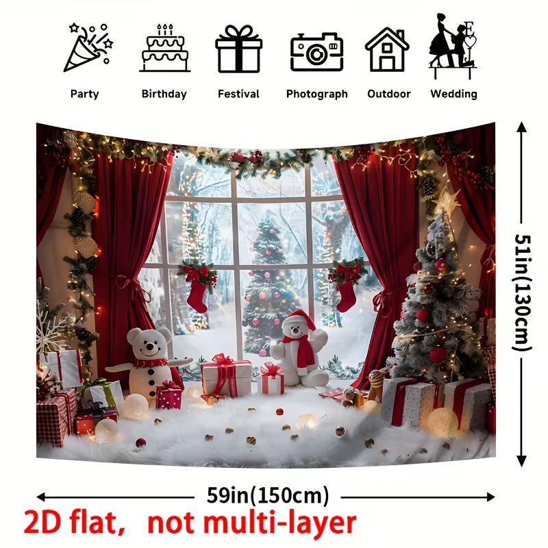 

2D Cozy Winter Christmas Backdrop Red Curtains Photography Background 47.2x31.5inch/120*80cm