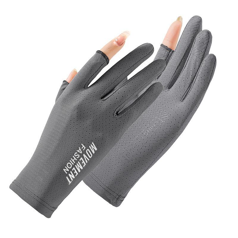 Sunscreen gloves summer women's outdoor UV protection and non-slip two-finger thin driving touch screen cool silk gloves