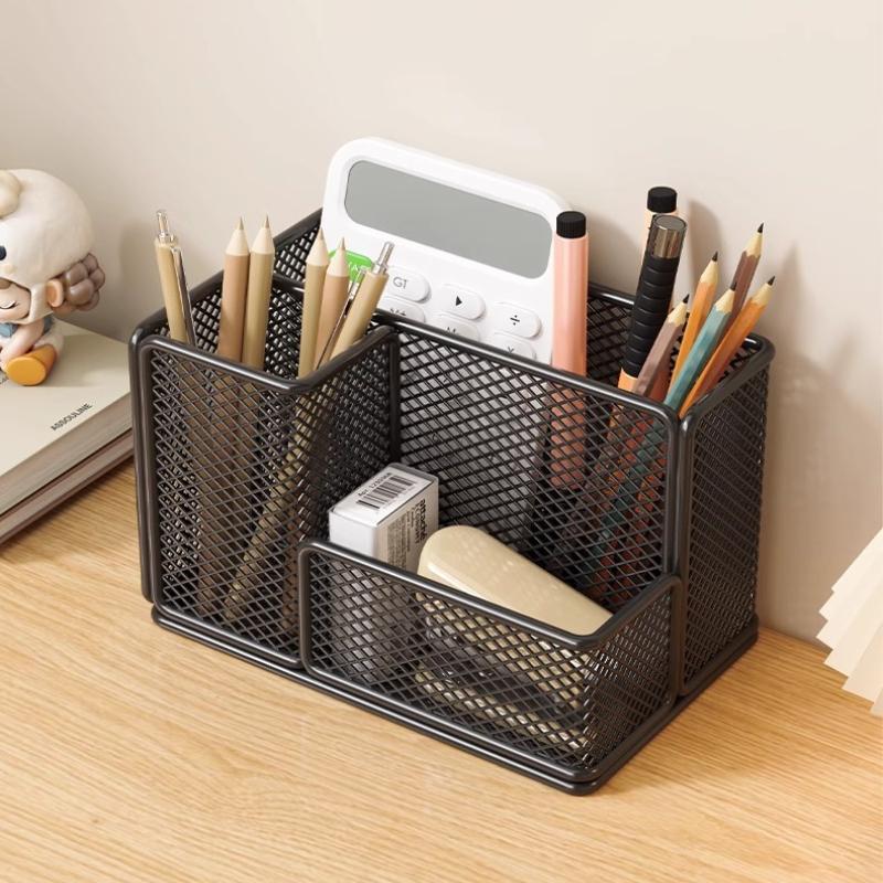 Iron Mesh Pen Holder Large Capacity Multifunctional Storage Box Office Desktop Storage Rack Student Desk Storage Basket Stationery Organizer Rack