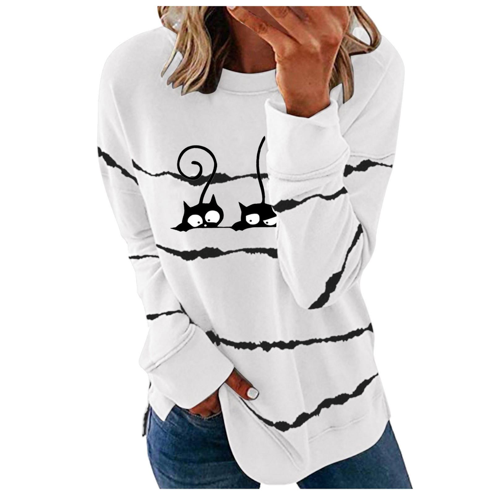 

Женская футболка с принтом и длинным рукавом, круглым вырезом, топы XXXL белый