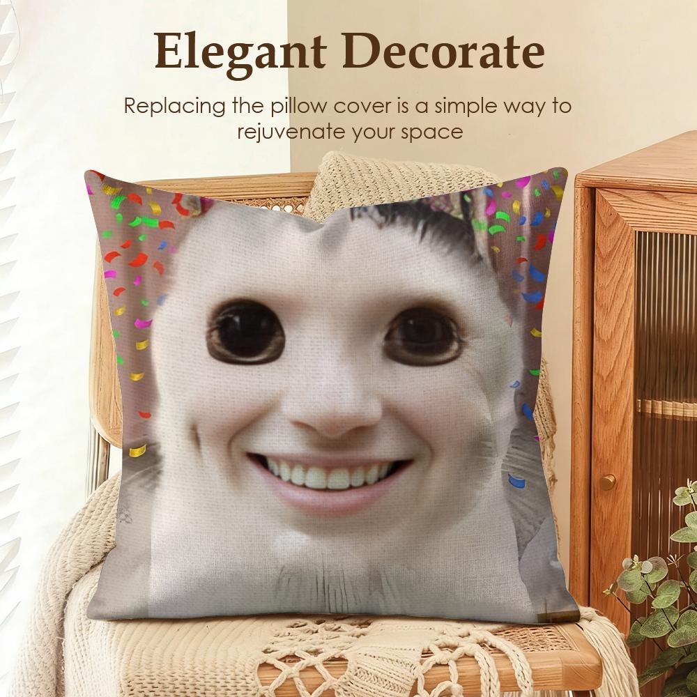 Speechless Cat Funny Cute Cushion Cover Natural Linen Organic Fabric DoubleSided Printing Sofa Home Decor Gift Pillow Case