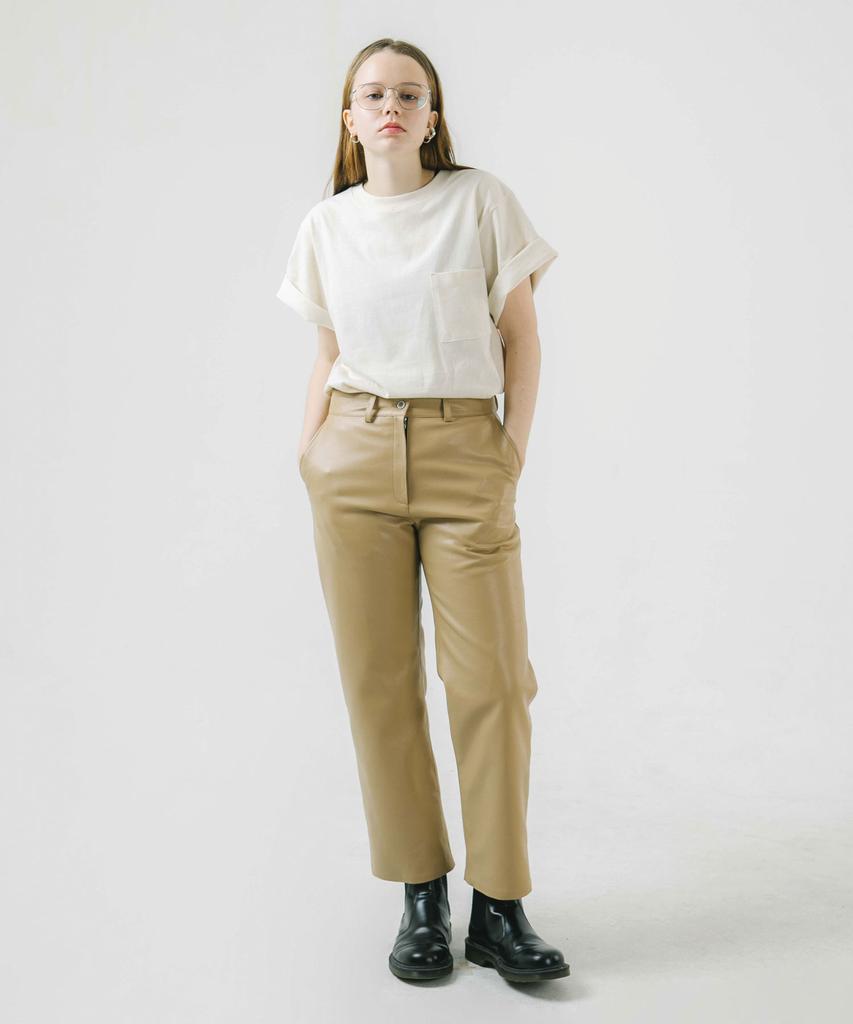 DREAMWORLD Leather Regular Pants_Beige