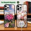 Elegante Pfingstrose F-Blume Handyhülle Für iPhone17,16,15,14,13,12,11 Plus,Pro Magnetisch mit Magsafe Kabelloses Laden