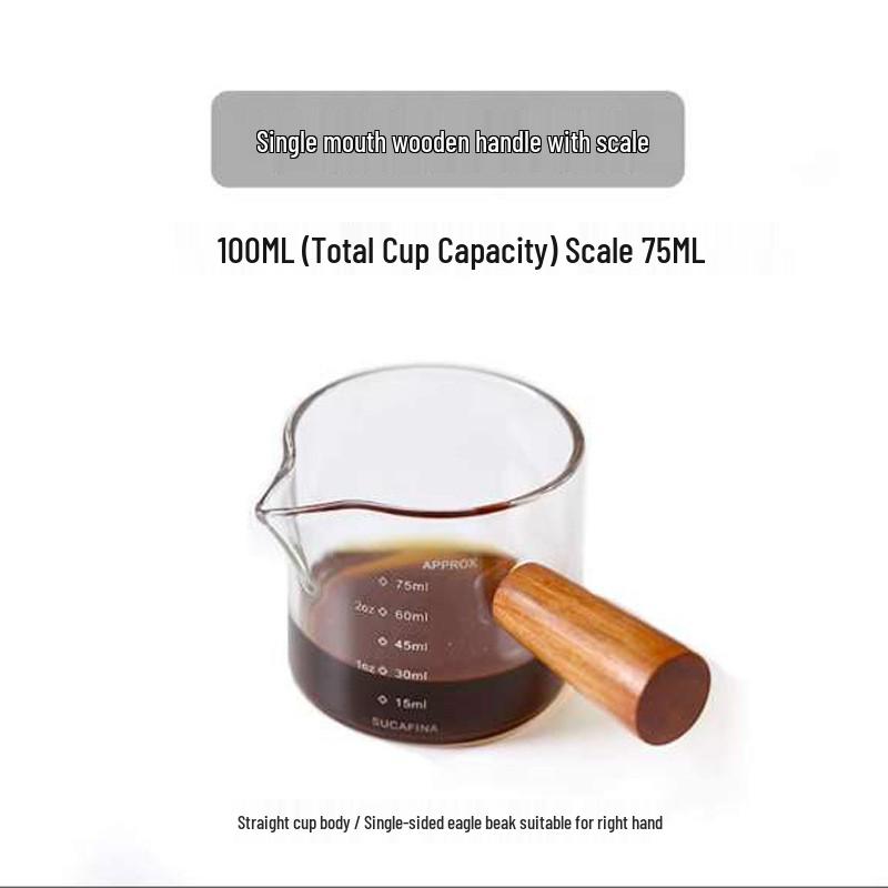 Glass Milk Measuring Cup with Wooden Handle - Italian Coffee and Baking Cup