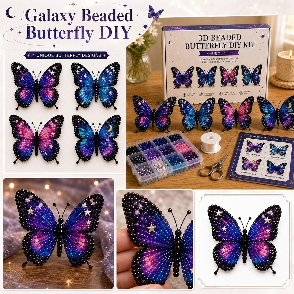 DIY Butterfly Bead Craft Kit for Creative Decorative Projects Including Assorted Beads String Scissors and Pattern Templates for Handmade Art