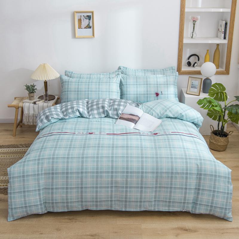 Live Stream Thickened Platinum Cotton Sanded Four-piece Set, Bed Sheet Quilt Cover, Student Dormitory Three-piece Set, Bedding