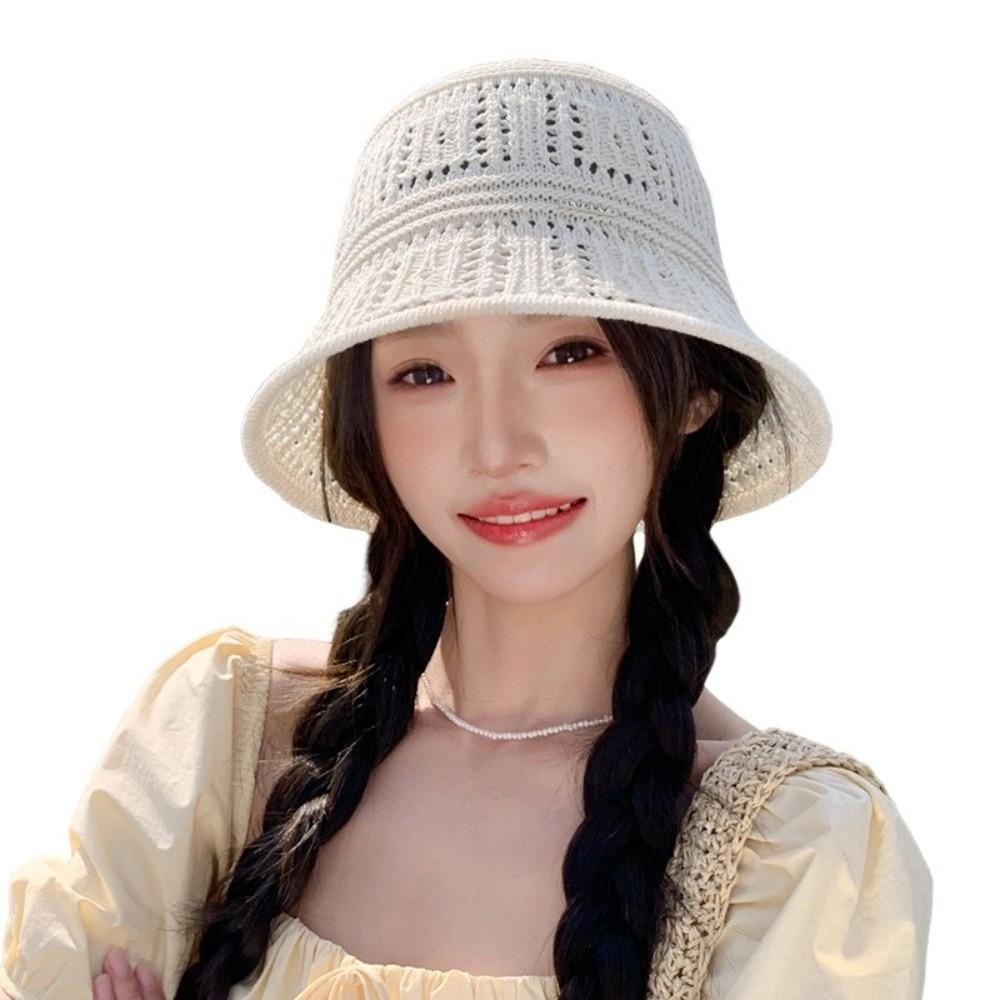 Wide Brim Fisherman Hat Knitted Bucket Hat Fashion Hollow Beach Cap  Summer
