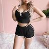 Women's Ribbed Knit 2 Piece Pajamas Set Sleeveless Crop Top And Shorts Pjs Set Summer Casual Sleepwear