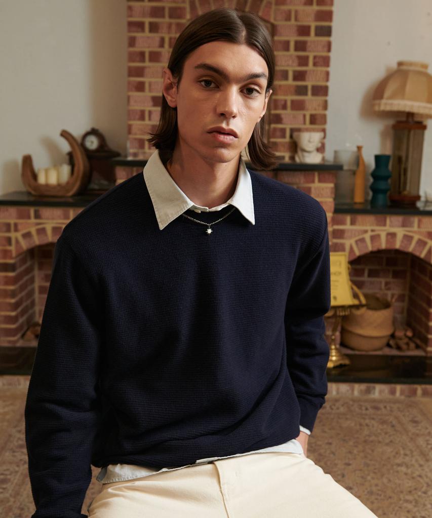 PRODESHIRT Organic Pique Crew Neck Knit (Navy)