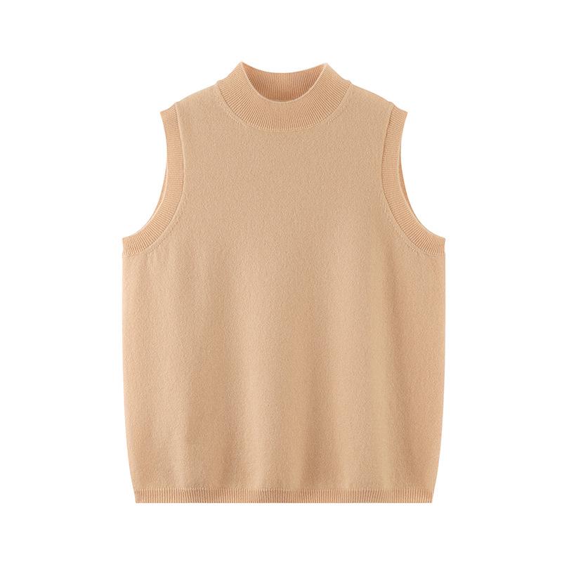 Women's Loose Casual Cashmere Sleeveless Sweater with Half-High Neck