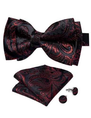 Conjunto de abotoaduras masculinas de seda azul ajustável com gravata borboleta Paisley floral Hanky