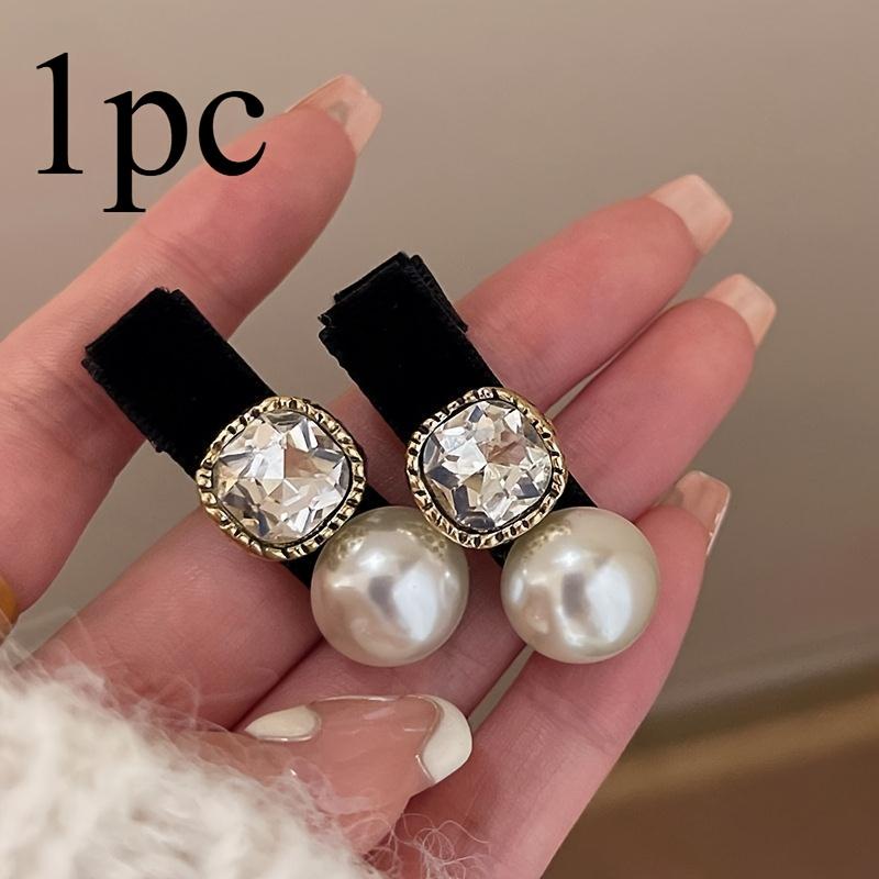 1pcs Elegant Hairpin Imitation Pearl Square Diamond Hairpin Elegant Ceiling Korean Ins Style Side Clip