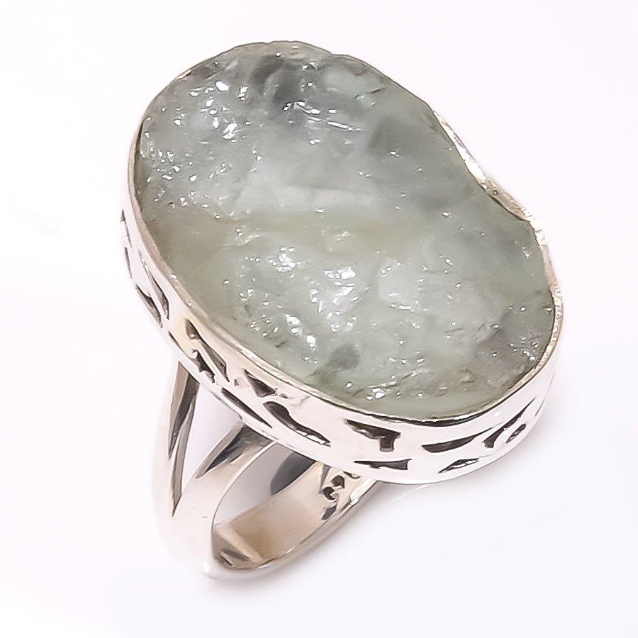 Natural Aquamarine Rough Gemstone 925 Solid Sterling Silver Gift Ring S.7 P6C21