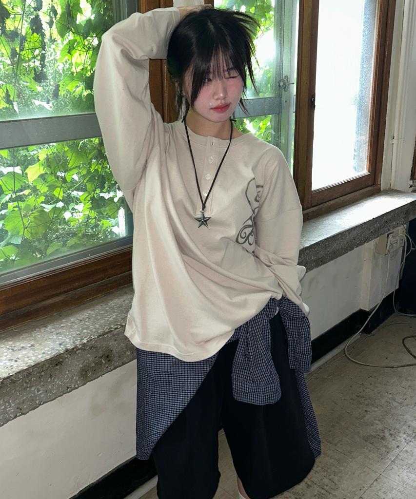 GRAVER [Unisex] All That Henley Neck Long Sleeve T-Shirt_2 Colors