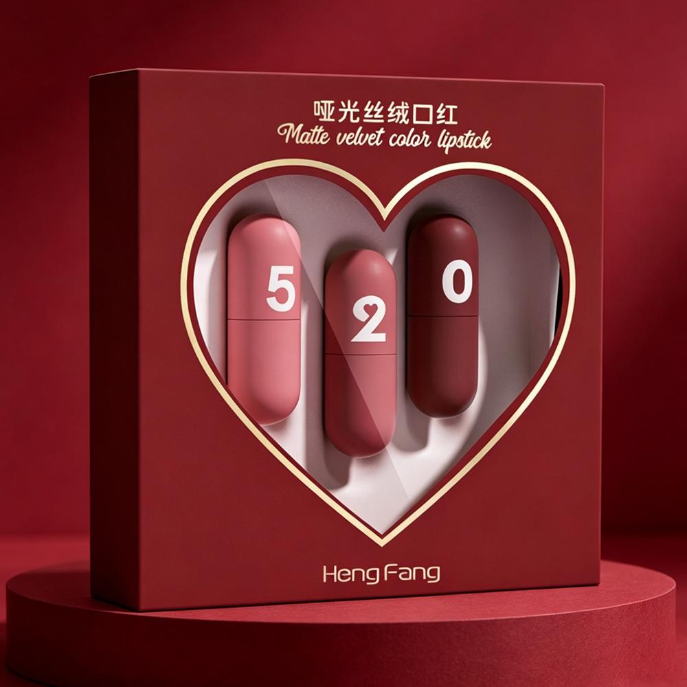 Hengfang Mini Capsule Lipstick Set Velvet Matte Matte Lipstick 3pcs Set Small Ball Lipstick Valentine s Day