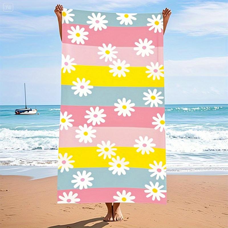 

Beach Towel Daisy Color Stripes Printed Pattern Sun Protection Windproof Suitable For Swimming Pool Camping Travel Blanket W40*H60(CM)