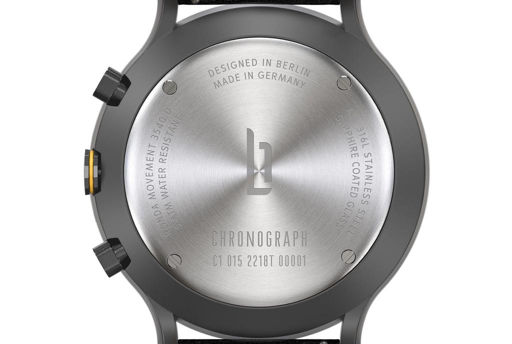 Lilianthal Berlin Chronograph Watch with Date Made In Black Men's Display, Germany, C01-115-B004F,