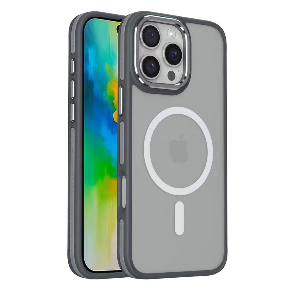 

For iPhone 16 Pro Max Magnetic Case Colored Edge PC+TPU Phone Cover Grey