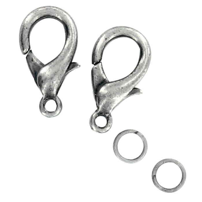 Fermoirs mousqueton argent 13 mm 5 pièces
