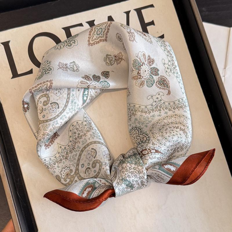 British style spring autumn winter men's and women's silk small square scarf plaid brown small silk scarf mulberry silk scarf