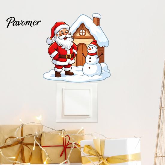 Decorative Christmas Wall Stickers Santa Claus Switch Sticker, Light Decal for Xmas Holiday, Holiday Sticker Removable Self-Adhesive Living