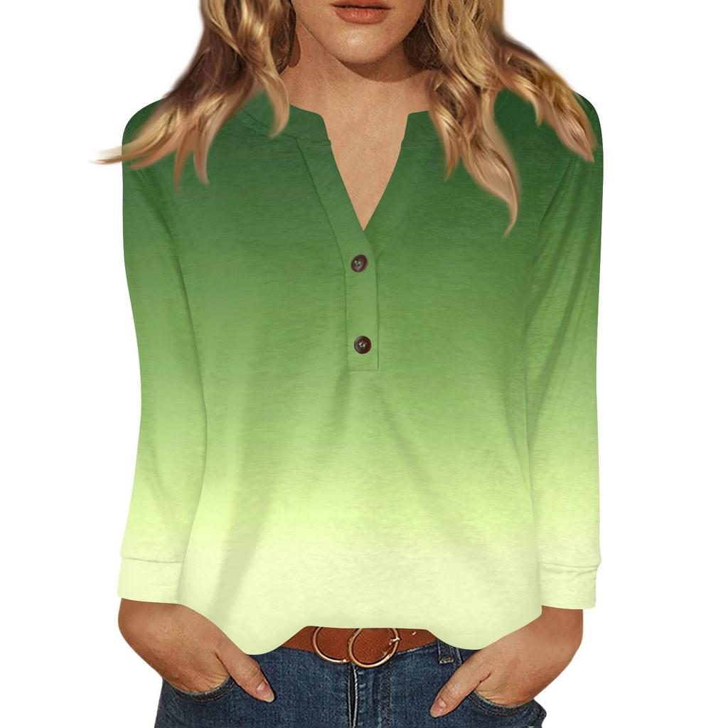 Women's T Shirt Print Button Long Sleeve Daily Weekend Fashion Basic V- Neck Regular Top