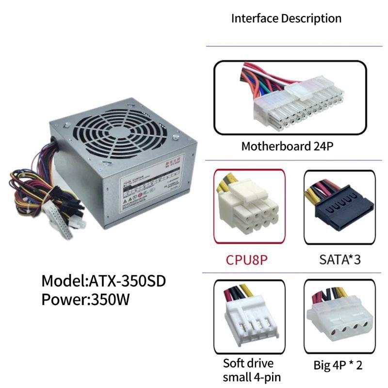 Desktop Computer Power Supply 200W/250W/300W/350W for Gaming Computers with Advanced Heat Management Case