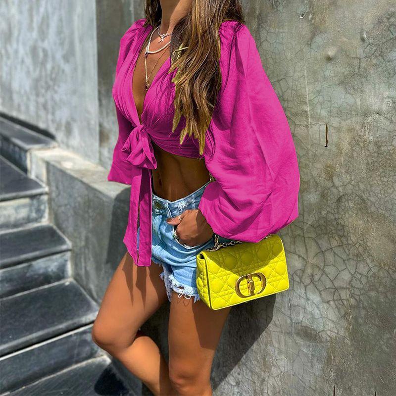 

Large Size Seaside Resort V Collar Sling Hanging Neck Long D Rose Red L