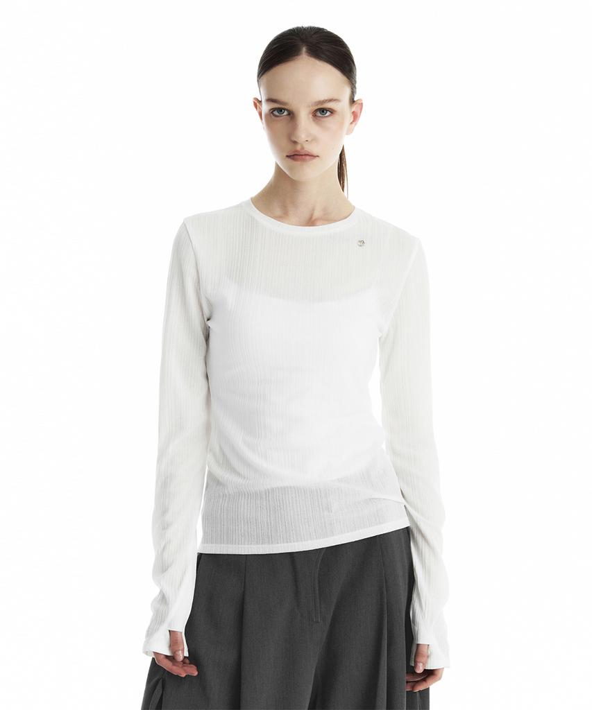 Teulimingbeodeu Sheer Rib One-Neck T-Shirt [ White ]